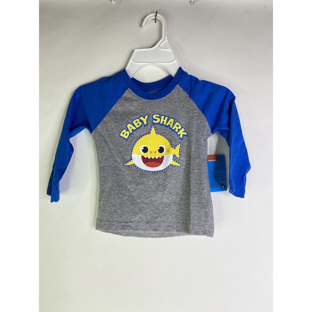 Pinkfong Baby Shark Family Raglan Long Sleeve Tee T-Shirt Top Kids Boys Size 2T